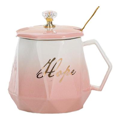 高颜值渐变色陶瓷杯马克杯带盖勺