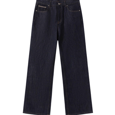 原牛直筒微阔牛仔裤刺绣手缝包边