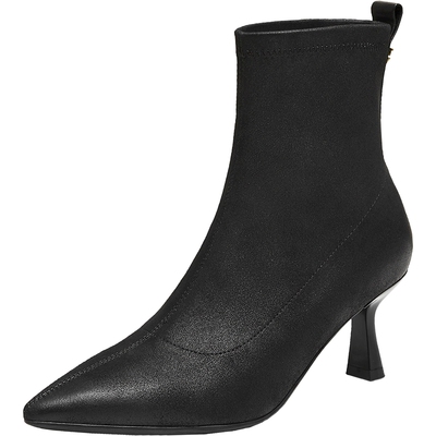 TATA他她女鞋靴子2025细跟百搭时装靴休闲短靴新款通勤XVX01DD5