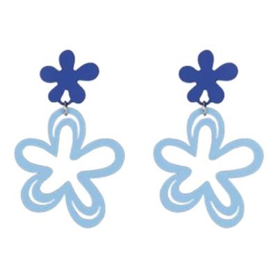 甜美蓝色镂空花朵耳环女