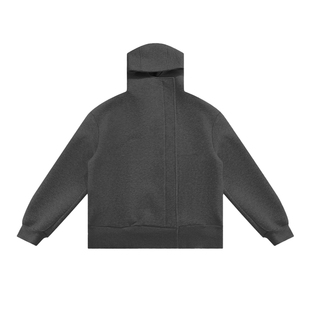 FDR官方店 不对称门襟空气层连帽卫衣外套男女情侣装灰色宽松上衣