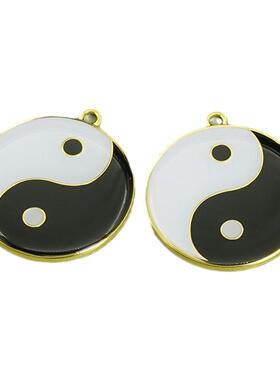 3CM黄铜黑白太极单面吊坠黄白太极单面项链