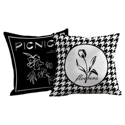 黑白沙发抱枕千鸟格靠垫英文字母北欧ins靠枕客厅腰靠简约抱枕套