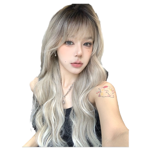 漫真假发女亚麻渐变暹罗猫逼真爆顶染渐变长卷发日常显白全头套