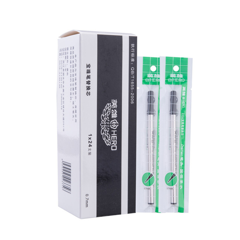 英雄笔芯金属签字笔水笔替换笔芯黑色直液式0.5mm/0.7mm螺纹头直插头子弹头速干宝珠笔圆珠签字笔中性笔笔芯