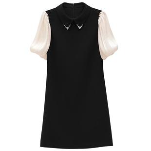 YINER音儿女装夏季法式钉珠领泡泡袖h型连衣裙