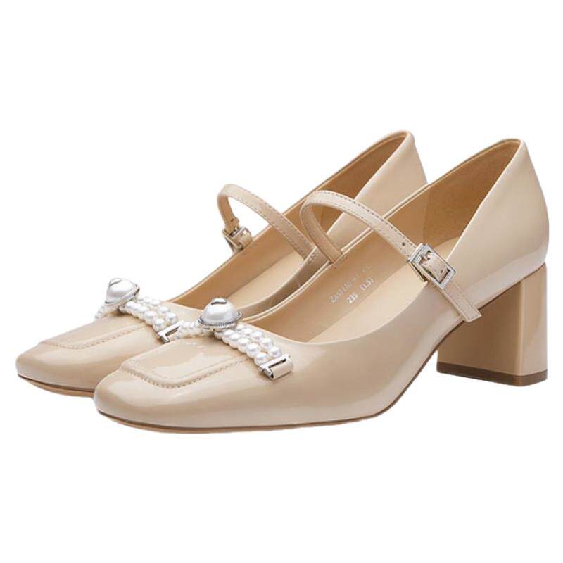 [罗马假日]莎莎苏春夏方头新中式玛丽珍单鞋女法式高粗跟鞋婚鞋