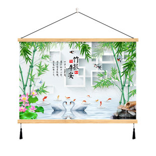 竹报平安实木挂画客厅茶室装饰画电表遮挡免打孔风景背景墙山水画