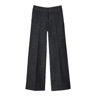 季末7折SANDRO博主同款秋冬男装棉质原色裤边撞色走线阔腿牛仔裤