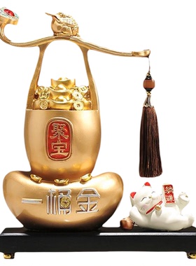 聚宝盆称心如意招财猫摆件客厅店铺收银台高档装饰品乔迁开业礼物