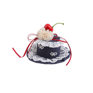 牛仔蓝立体樱桃生日蛋糕发箍女宝生日头饰儿童生日帽发夹拍照道具