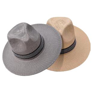 夏天工作帽子男款爸爸草帽遮阳帽礼帽夏季透气大檐老人防晒太阳帽