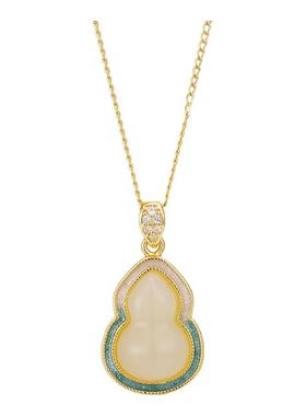 S925纯银镀金和田玉葫芦项链