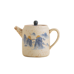 臻尧青花火石红泡茶壶仿古中式陶瓷壶办公室一人喝功夫茶具小茶壶