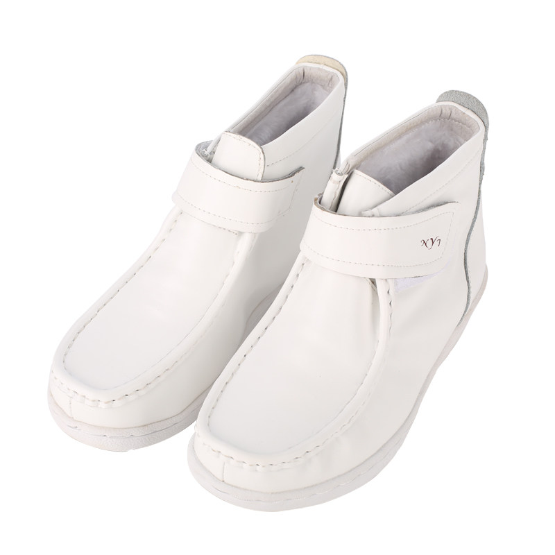 台湾NYI气垫护士鞋白色真皮女棉鞋冬季短靴加绒防滑工作鞋新款