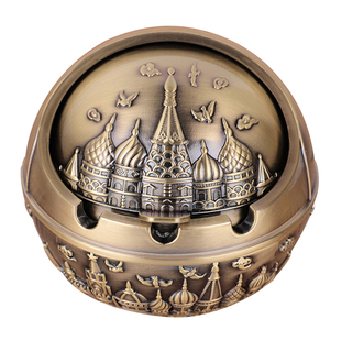 烟灰缸家用客厅创意个性潮流办公室复古轻奢防飞灰烟味带盖摆件大