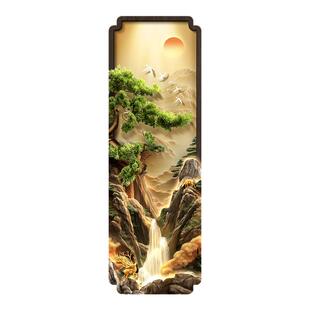 旭日东升玄关装饰画流水生财走廊过道挂画迎客松入户细长条壁画灯