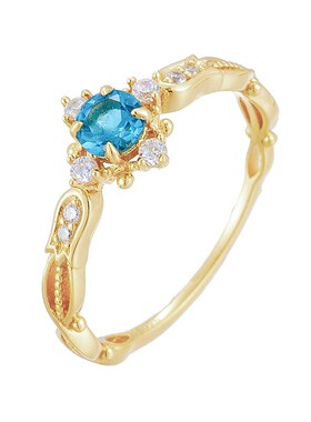 轻奢S925银蓝铃花托帕石女戒