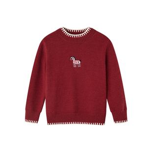 皇室童缘女童撞色针织衫冬季2026新款儿童红色内搭上衣中大童衣服