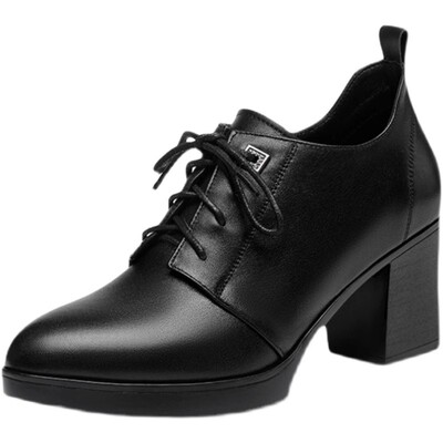 单鞋黑色高跟鞋粗跟英伦风小皮鞋