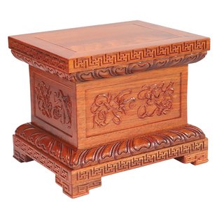 佛像加高实木长方木底座供奉金刚莲花台浮雕关公貔貅木雕摆件托架