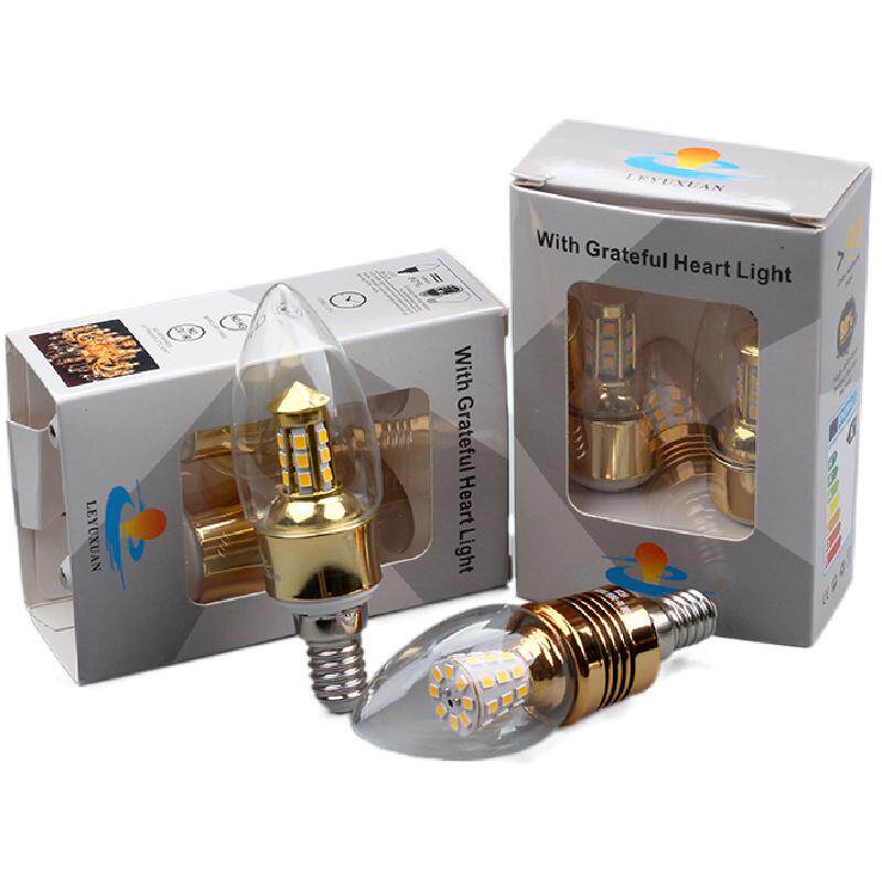 家用水晶吊灯LED尖泡E14可控硅调光5W暖光低压调光三色光小螺口3W