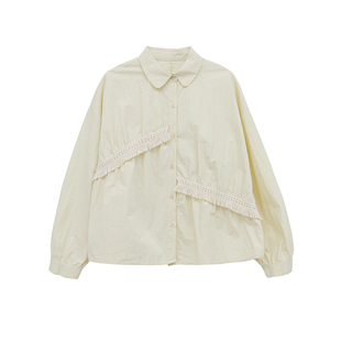 小小大星球童装 小众不规则流苏拼接衬衫 春秋女童设计感翻领上衣