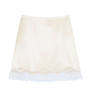 pusumede 惬意美感 法式缎面半身裙女设计感蕾丝拼接a字包臀短裙