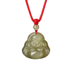 庆祥泰天然弥勒佛和田玉吊坠平安挂绳真品女白玉佛公项链新年礼物
