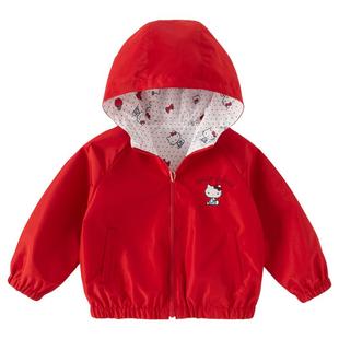 【正反两穿】Hello Kitty联名戴维贝拉女童外套新款红色女宝春装
