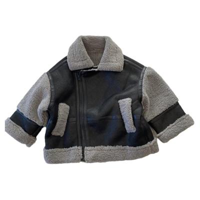 皮毛一体秋冬翻领拼接撞色外套