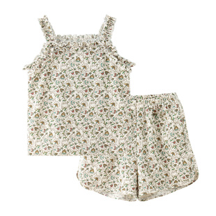 modomoma礼寓女童套装夏装洋气碎花吊带上衣短裤两件套·金枝玉叶