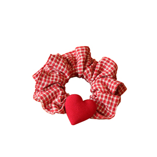 韩版红色系列格纹蝴蝶结大肠发圈布艺高级感头绳发夹插梳夹子发饰
