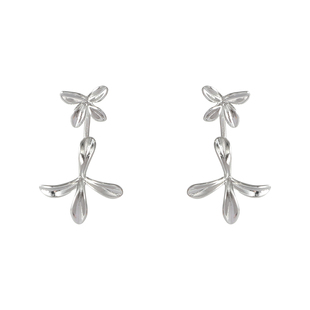 精致立体双生鸢尾花耳环设计感前后式花朵耳钉简约冷淡风金属耳饰