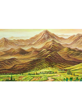 手绘巨人风景油画装饰靠山客厅
