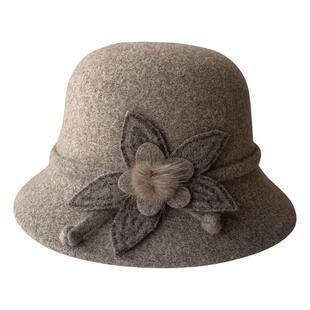 帽子女士秋冬新款羊毛盆帽气质优雅毛呢礼帽显脸小针织保暖渔夫帽