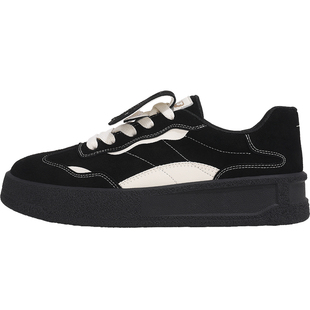 TTKJ毛毛德训鞋女冬季新款复古拼色翻盖厚底休闲运动加绒黑色鞋子