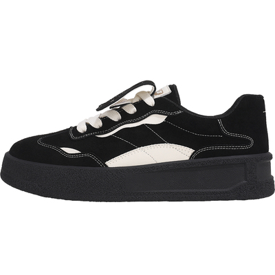 TTKJ黑色德训鞋女2025冬季新款复古翻盖厚底休闲运动毛毛加绒鞋子