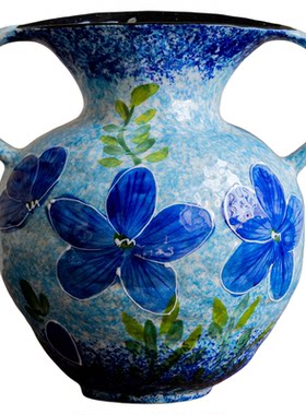 景德镇陶瓷花瓶艺术油画风蓝色手绘轻奢高级感客厅玄关插鲜花摆件