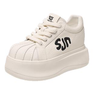 ZFCQ新款贝壳头内增高厚底小白鞋女款真皮2026春季小个子高跟休闲