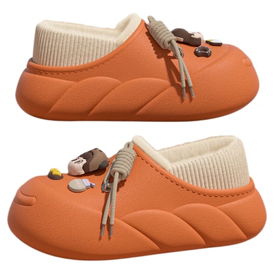 防水包跟加绒保暖棉拖鞋女可外穿