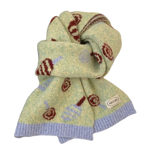 可爱绿色糖果提花针织围巾女2025新款冬季韩系氛围感加厚保暖围脖