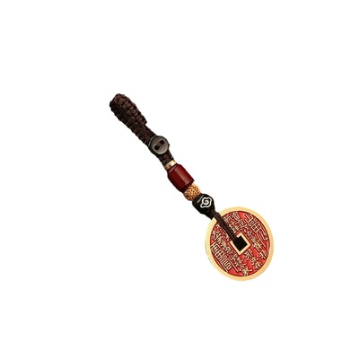 山鬼花钱古钱币项链朱砂八卦挂件