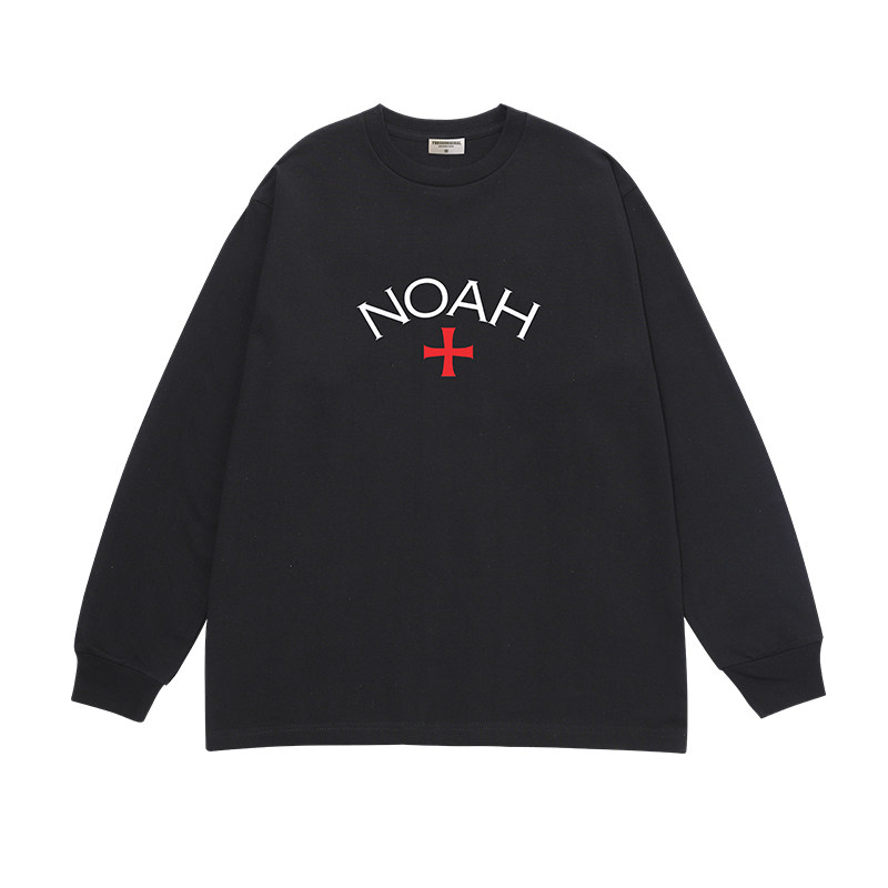 欧美潮牌noah长袖T恤红色十字圆领长袖套头美式复古简约慵懒男女