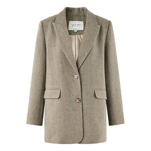 秋水伊人宽松西装领毛呢大衣女2025冬季新款气质优雅百搭通勤外套