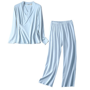 复古中国风古风睡衣女斜襟斜领汉服古装中式古典唐装家居服套装