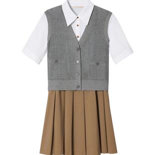 [智性学院风]PSALTER诗篇针织背心衬衫百褶连衣裙两件套夏DP