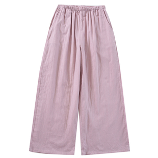 日系双层纱布睡裤女夏纯棉九分裤薄款宽松阔腿全棉家居裤休闲外穿