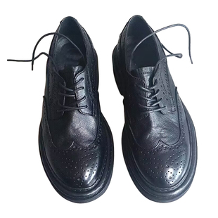 帅气有型！4厘米柔软厚底！古着水洗头层牛皮布洛克款式皮鞋德比