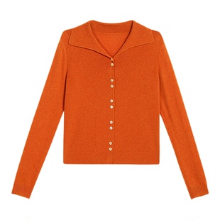 YINER音儿2025冬季新款法式琥珀橙百搭羊绒羊毛混纺海军领针织衫